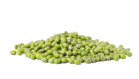 Pile of green mung beans isolated on white. Organic grains