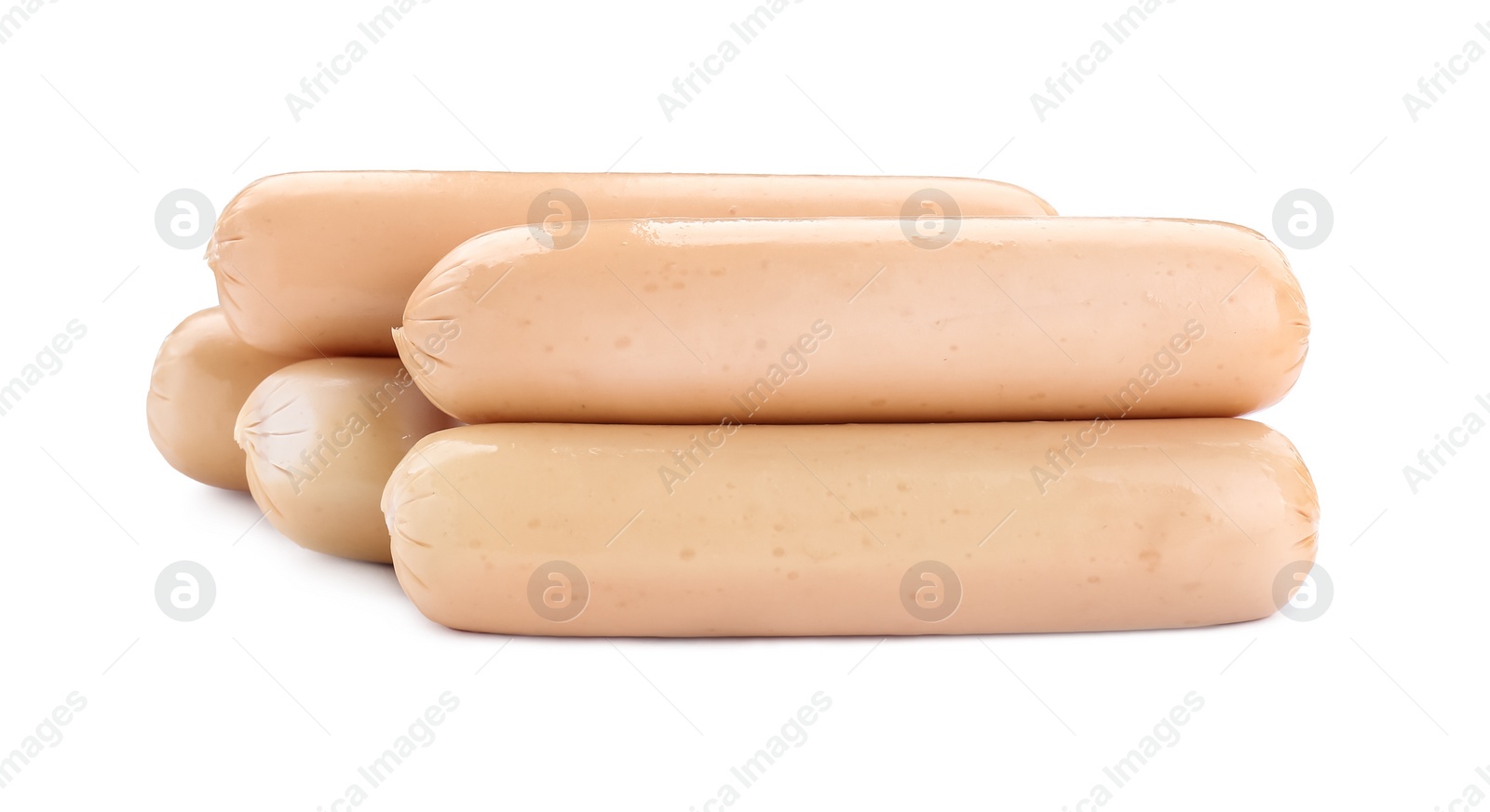 Photo of Fresh raw sausages isolated on white. Meat product