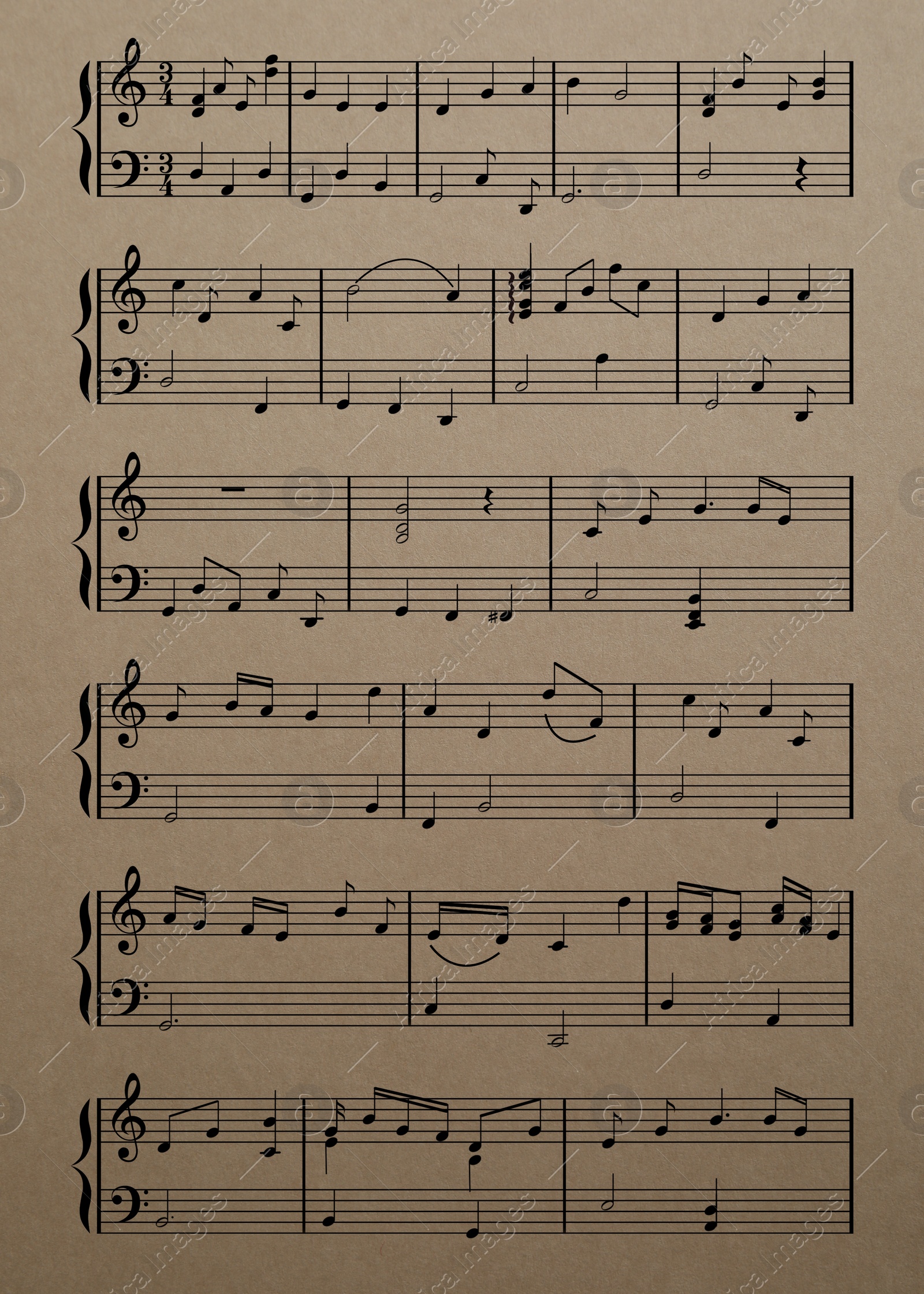 Image of Sheet music. Different musical symbols combined into composition