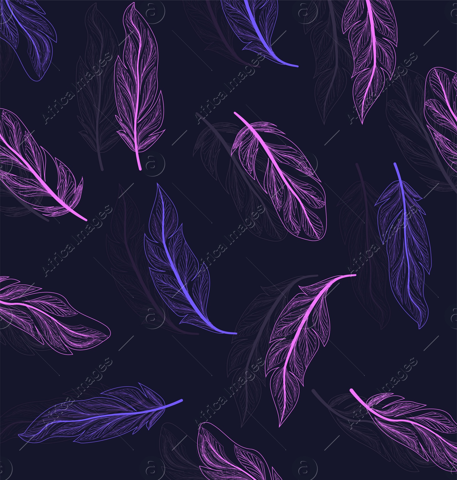 Illustration of Many beautiful feather on dark background, illustration