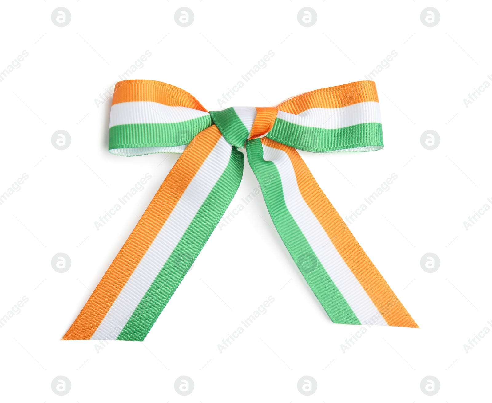 Photo of Indian flag ribbon tied in bow on white background, top view