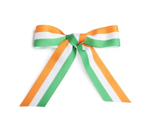 Indian flag ribbon tied in bow on white background, top view