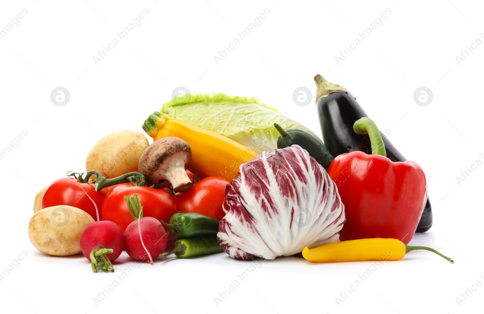 Photo of Different fresh ripe vegetables isolated on white