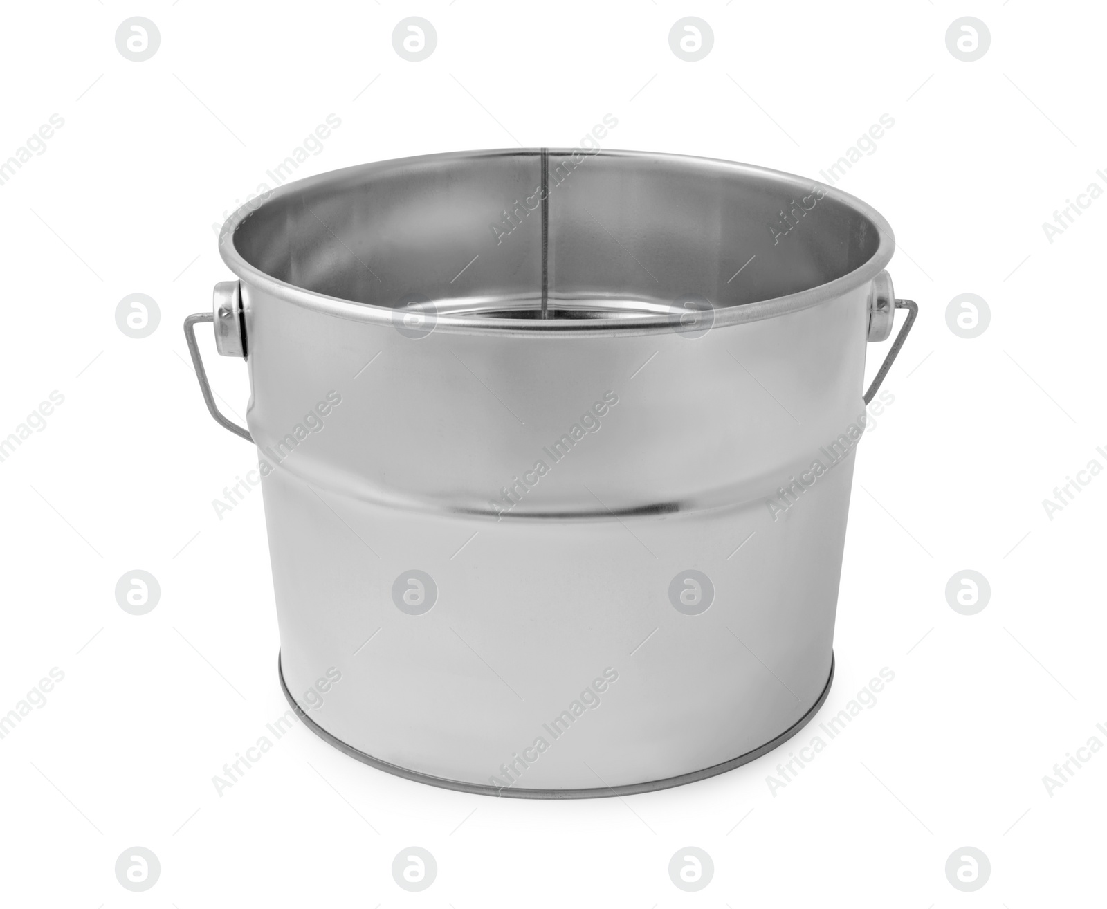 Photo of New metal paint bucket isolated on white