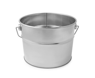 Photo of New metal paint bucket isolated on white