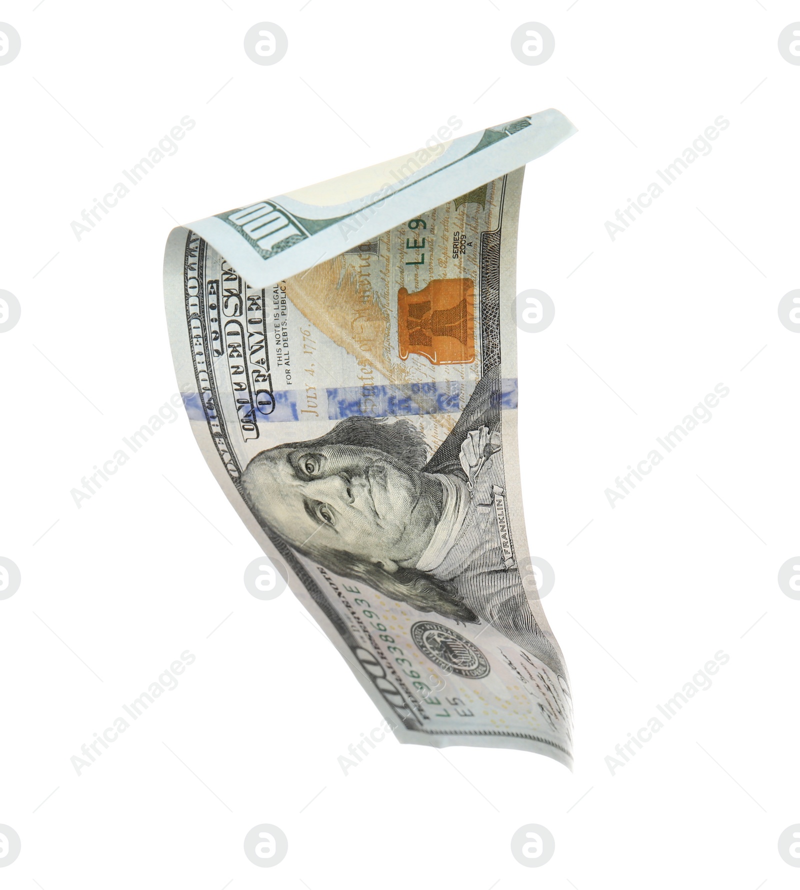 Photo of One hundred dollar banknote on white background. American national currency