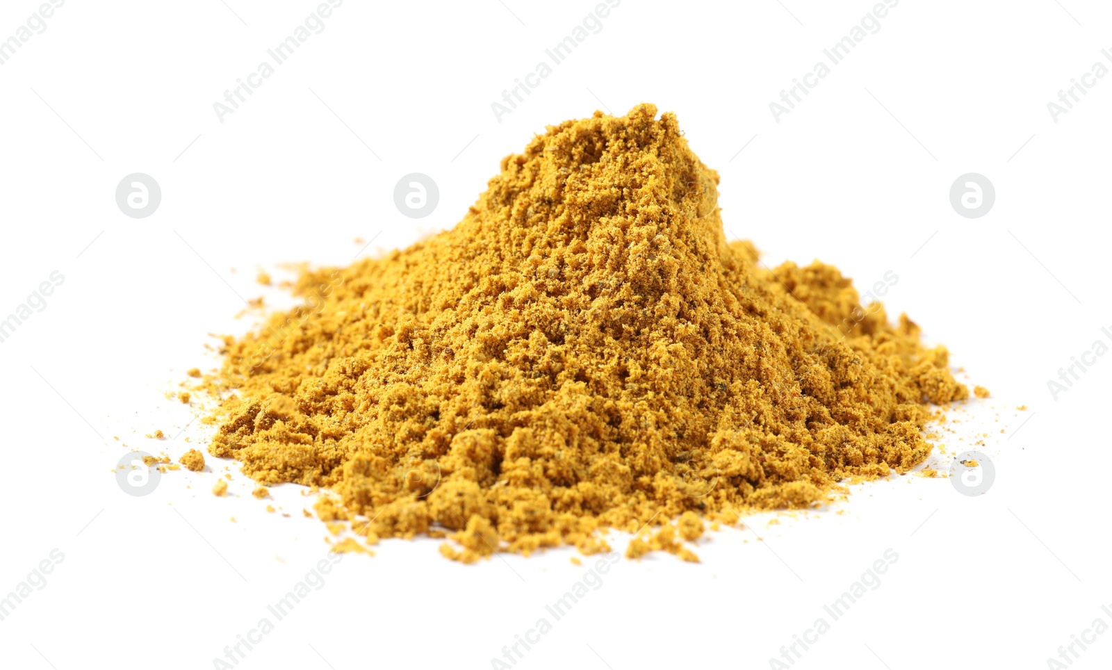 Photo of Pile of dry curry powder isolated on white