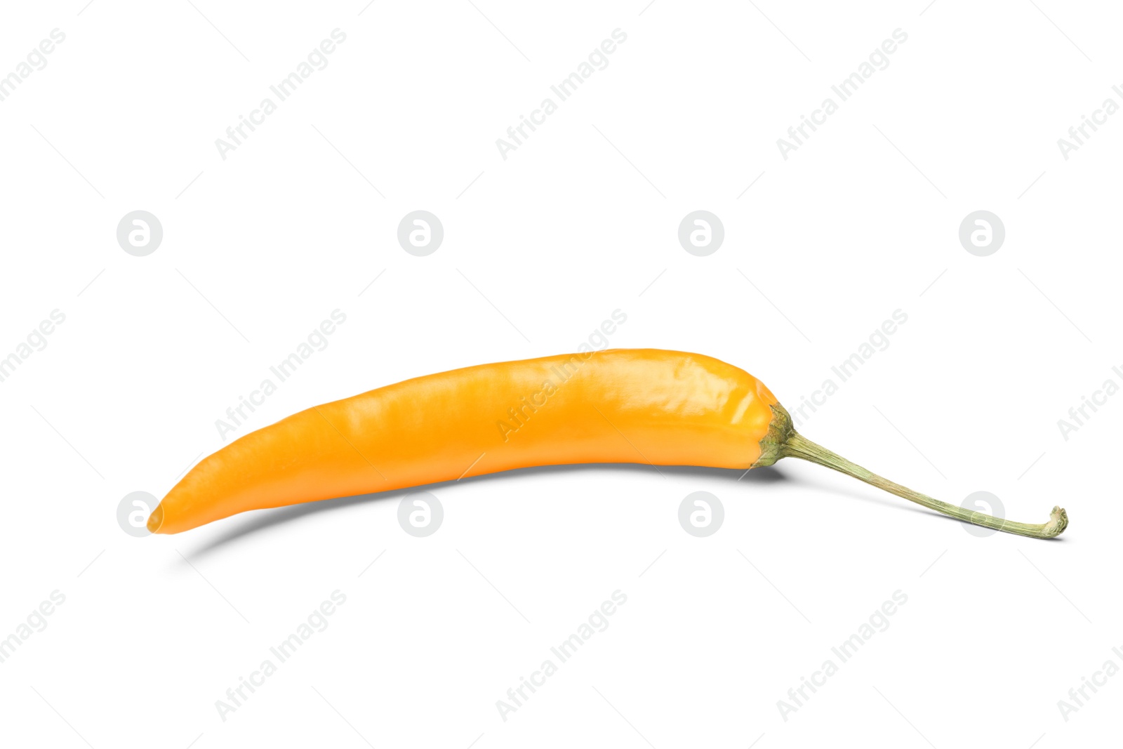 Photo of Ripe yellow hot chili pepper on white background