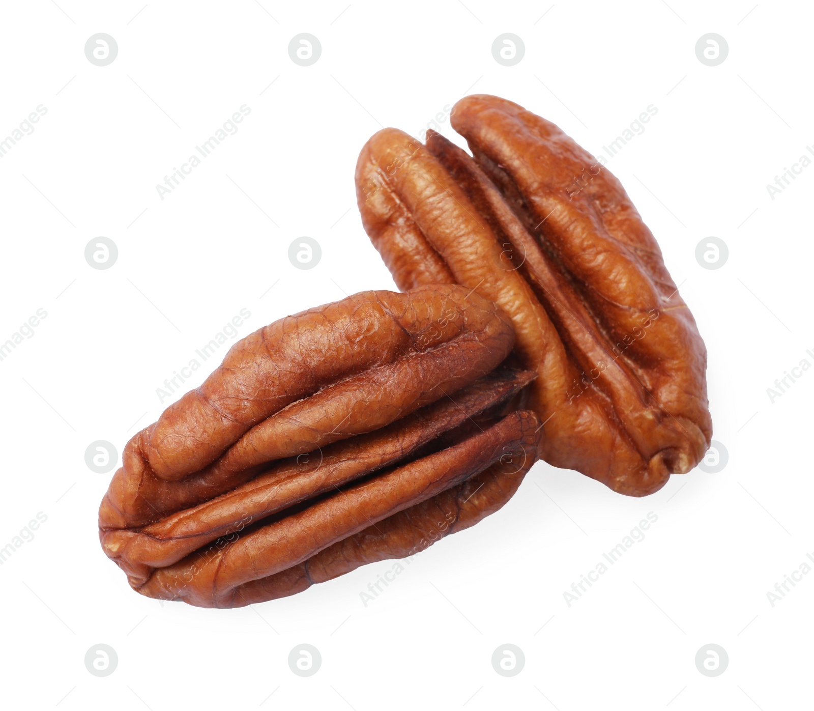 Photo of Two tasty pecan nuts isolated on white