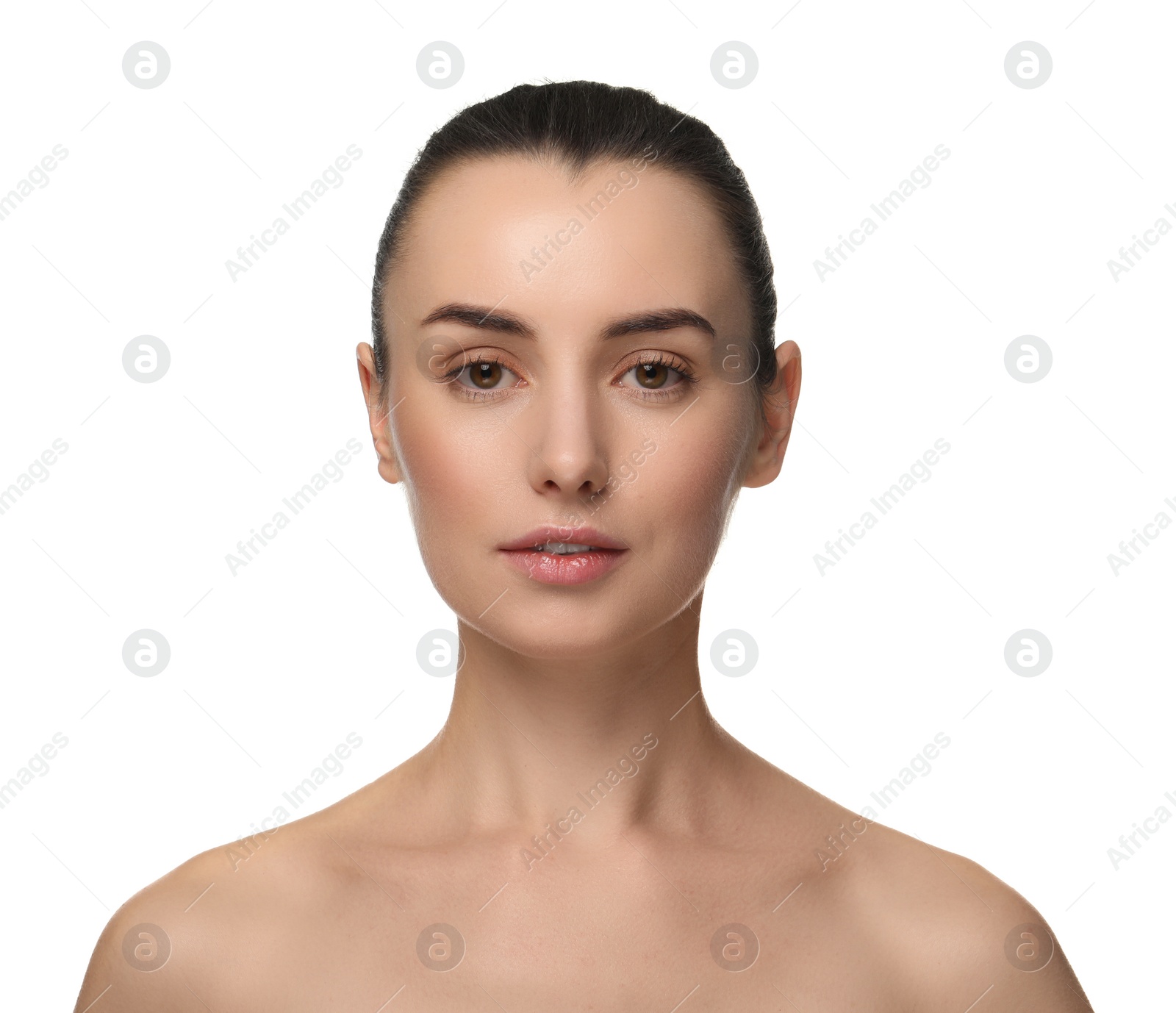 Photo of Portrait of beautiful young woman on white background