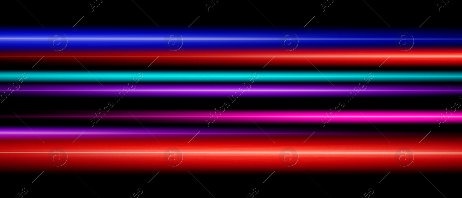 Image of Colorful speed light trails on black background, motion blur effect. Banner design