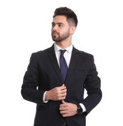 Portrait of young businessman on white background