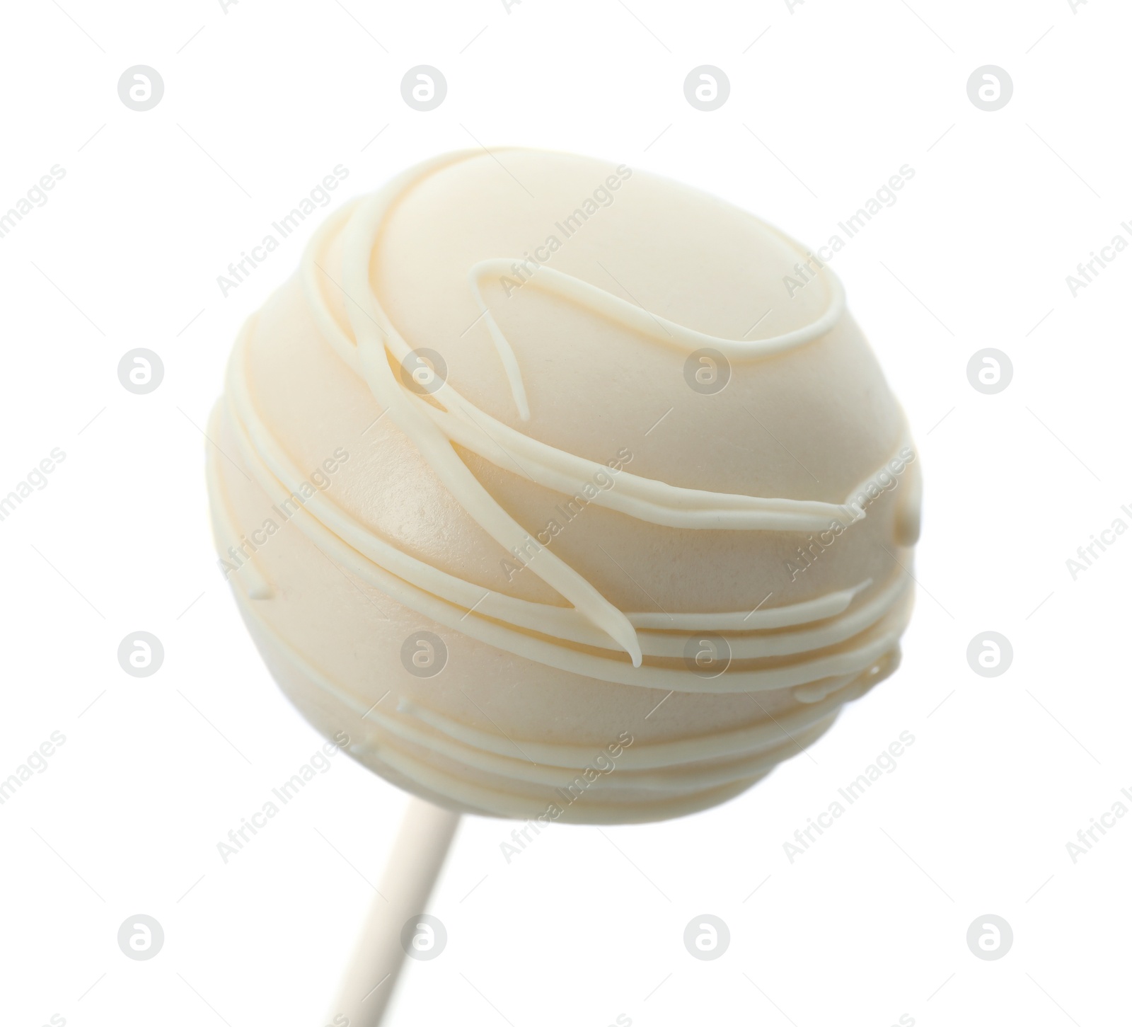 Photo of Sweet decorated cake pop on white background