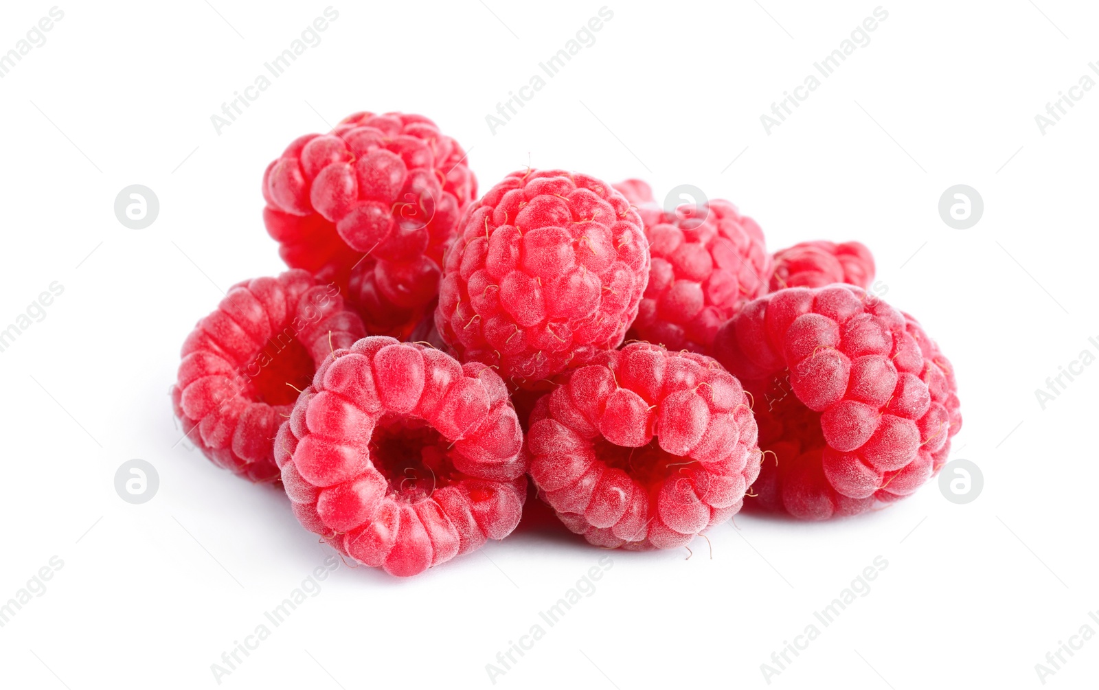 Photo of Fresh red ripe raspberries on white background