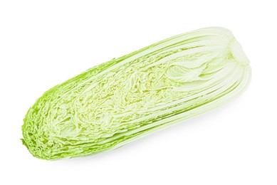 Photo of Half of fresh Chinese cabbage isolated on white, top view