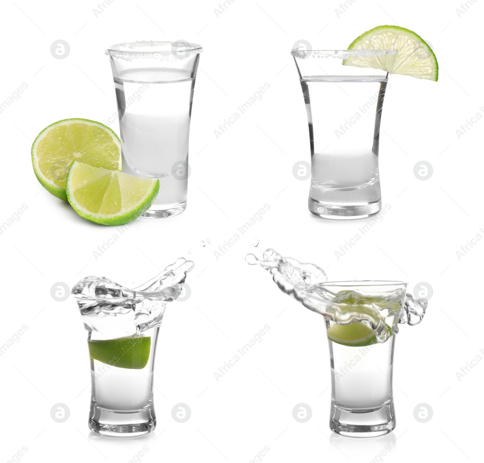 Image of Set of Mexican Tequila shots on white background