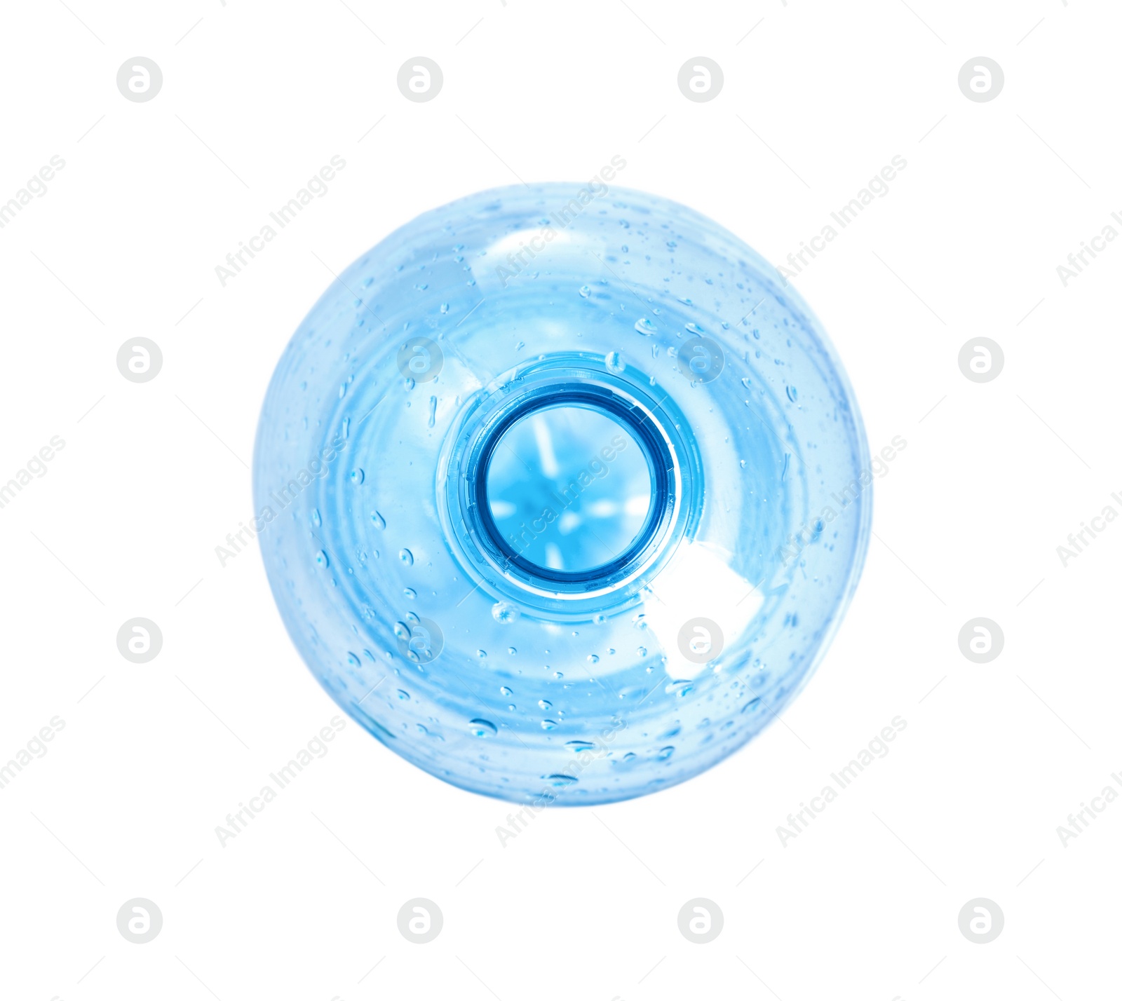 Photo of One plastic bottle on white background, top view. Recycle concept