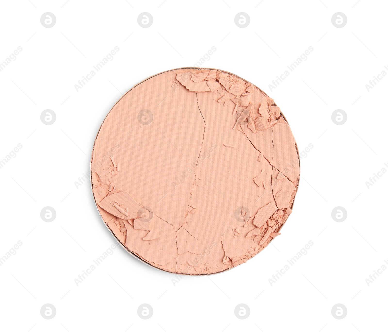 Photo of Broken face powder on white background, top view