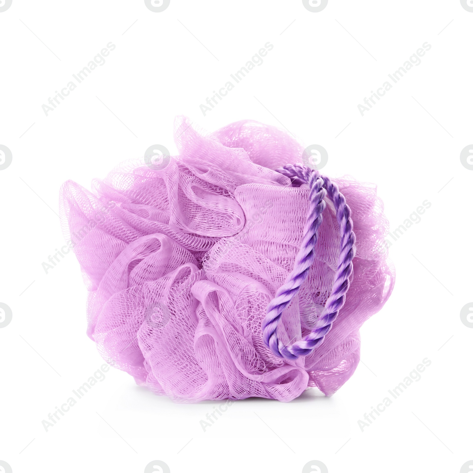 Photo of New violet shower puff isolated on white