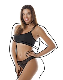 Image of Beautiful slim woman after weight loss on white background 