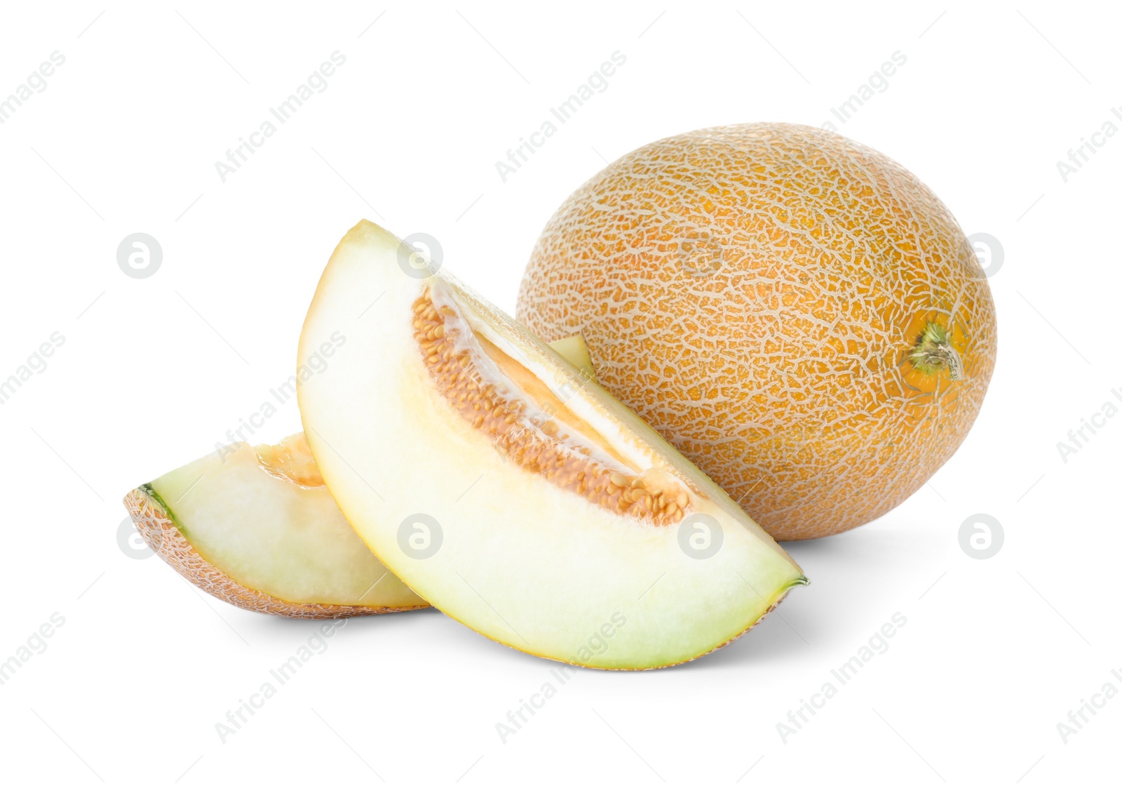 Photo of Delicious ripe honeydew melons isolated on white