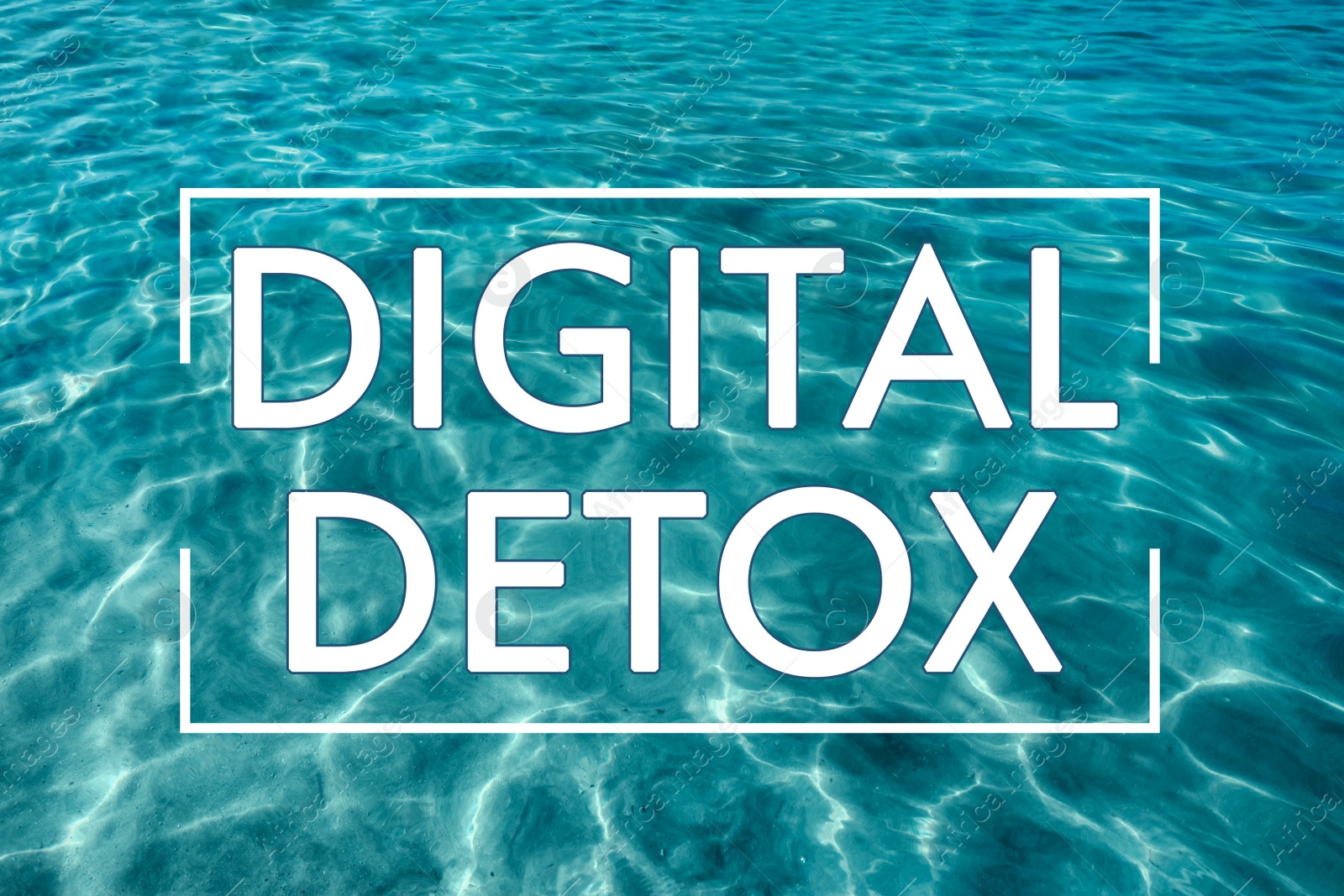 Image of Text Digital Detox and ocean water on background