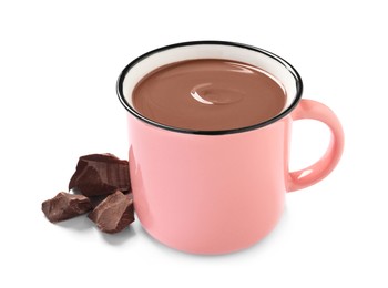Photo of Yummy hot chocolate in mug on white background