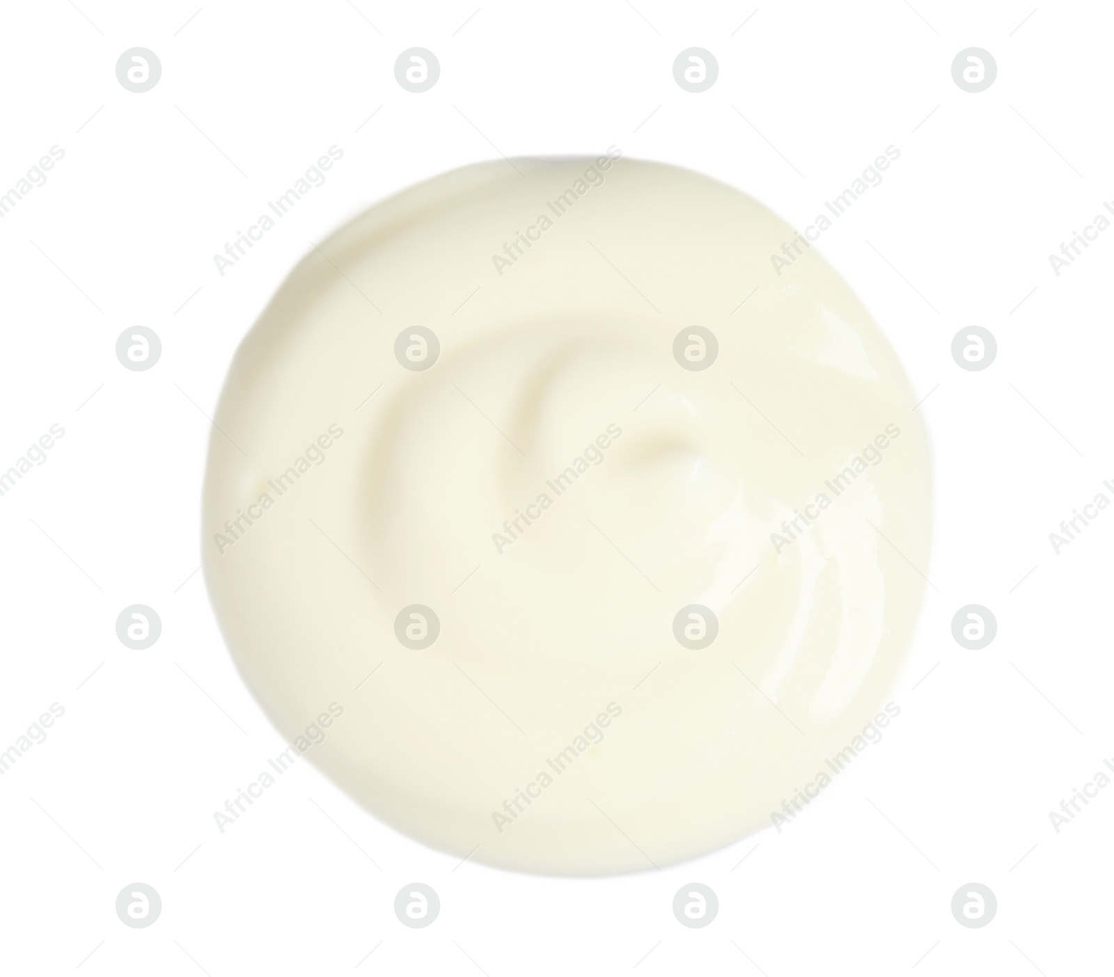 Photo of Delicious sour cream on white background, top view. Dairy product