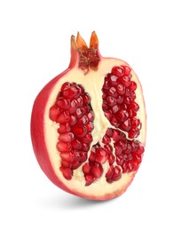 Photo of Half of ripe juicy pomegranate isolated on white