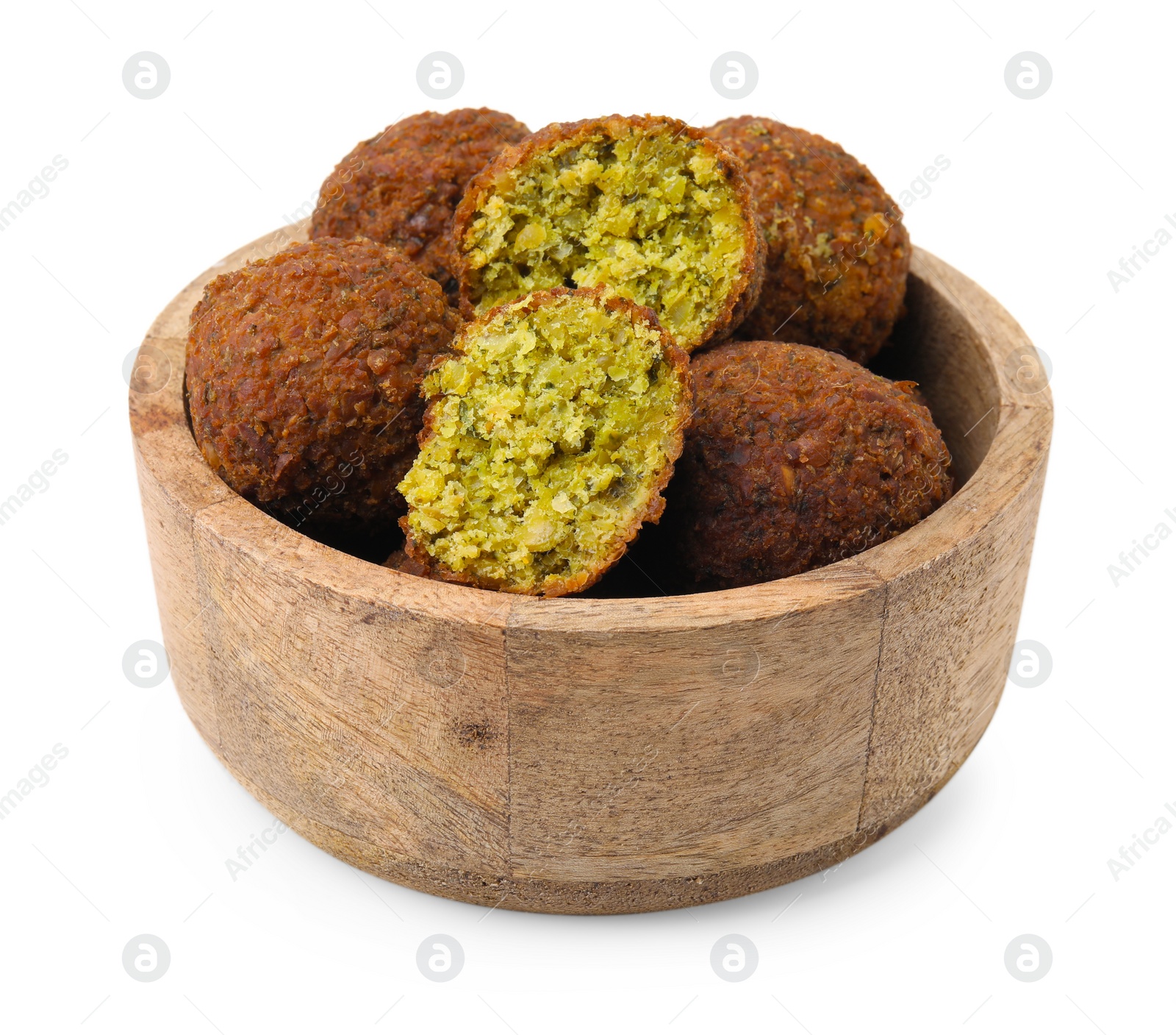 Photo of Delicious falafel balls in bowl isolated on white