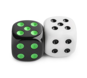 Two color game dices isolated on white