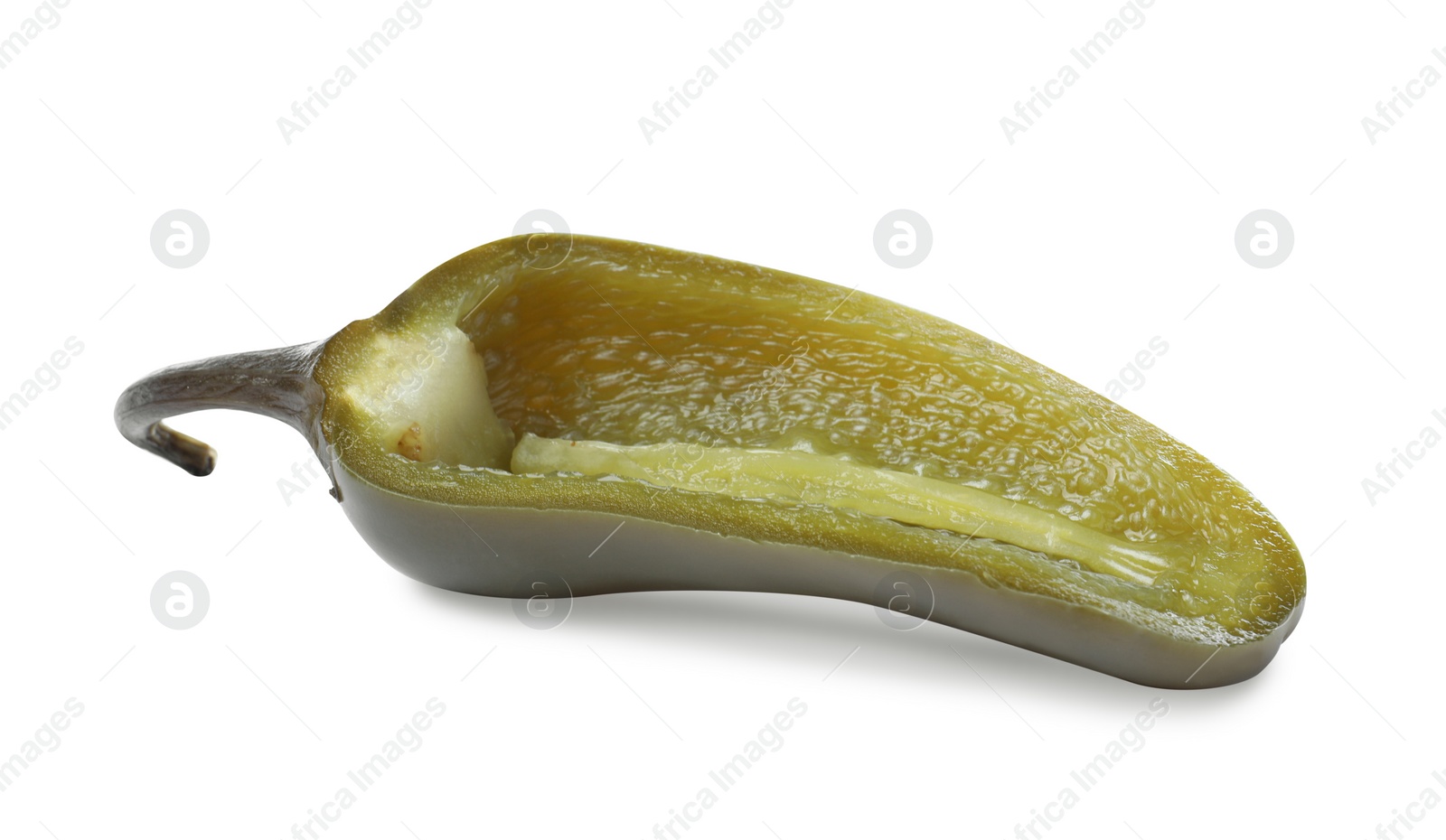 Photo of Half of pickled green jalapeno isolated on white