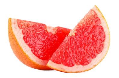 Photo of Cut ripe grapefruit isolated on white. Citrus fruit