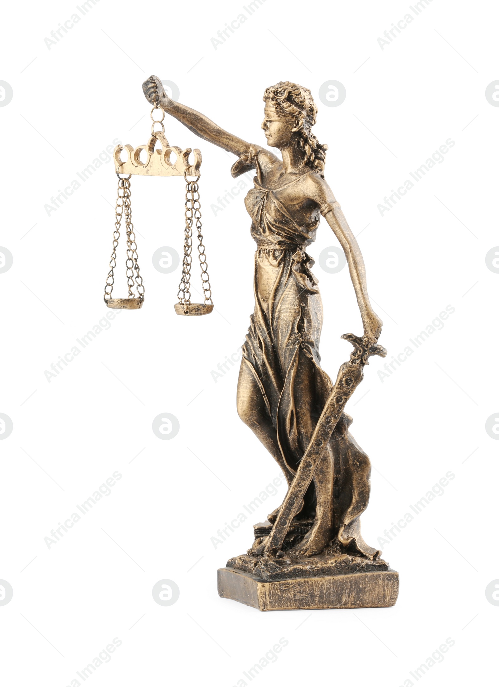 Photo of Statue of Lady Justice isolated on white. Symbol of fair treatment under law