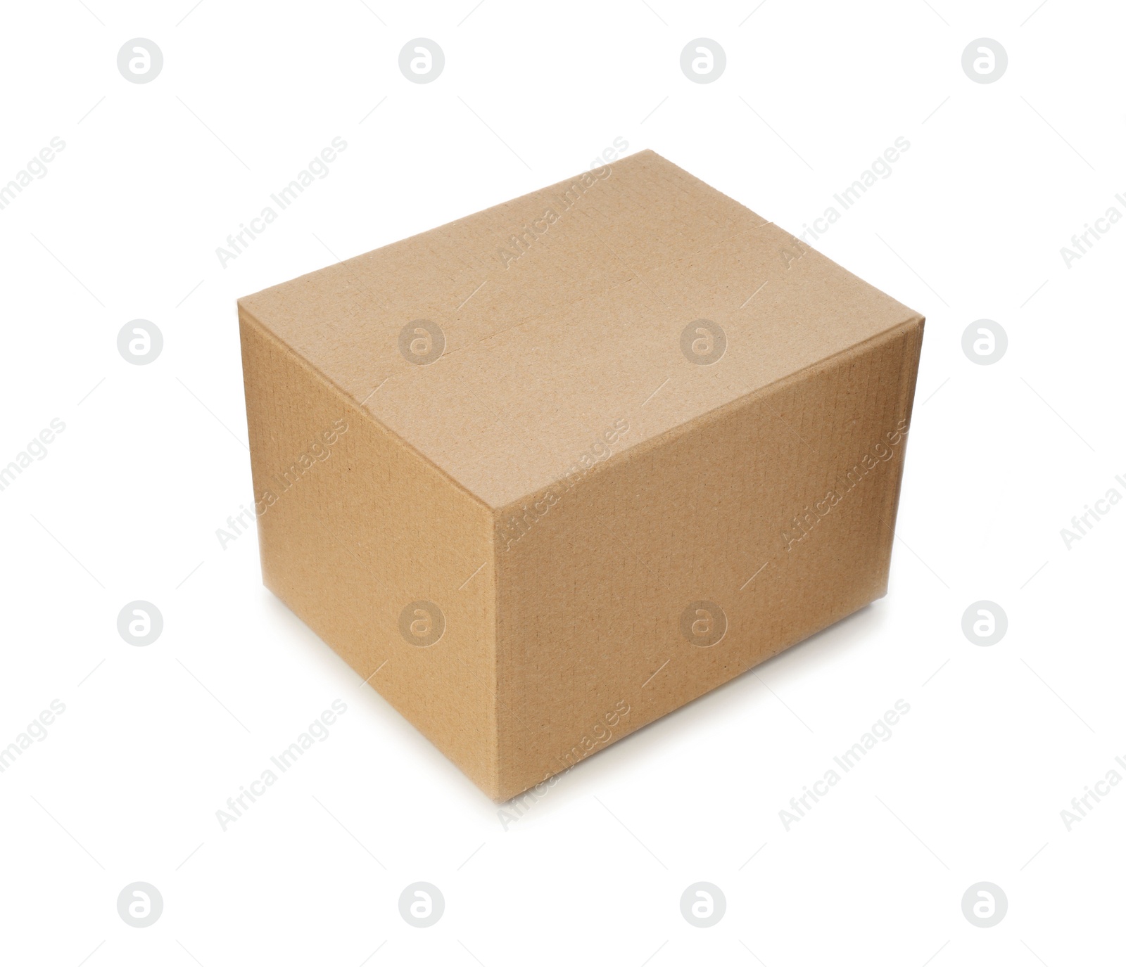 Photo of One closed cardboard box on white background