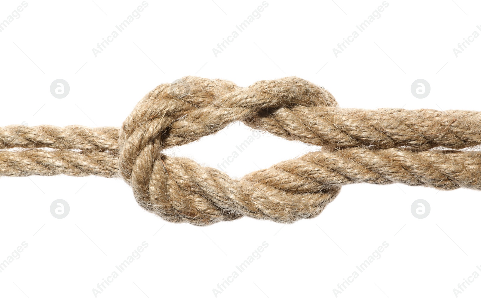 Photo of Hemp ropes with knot isolated on white