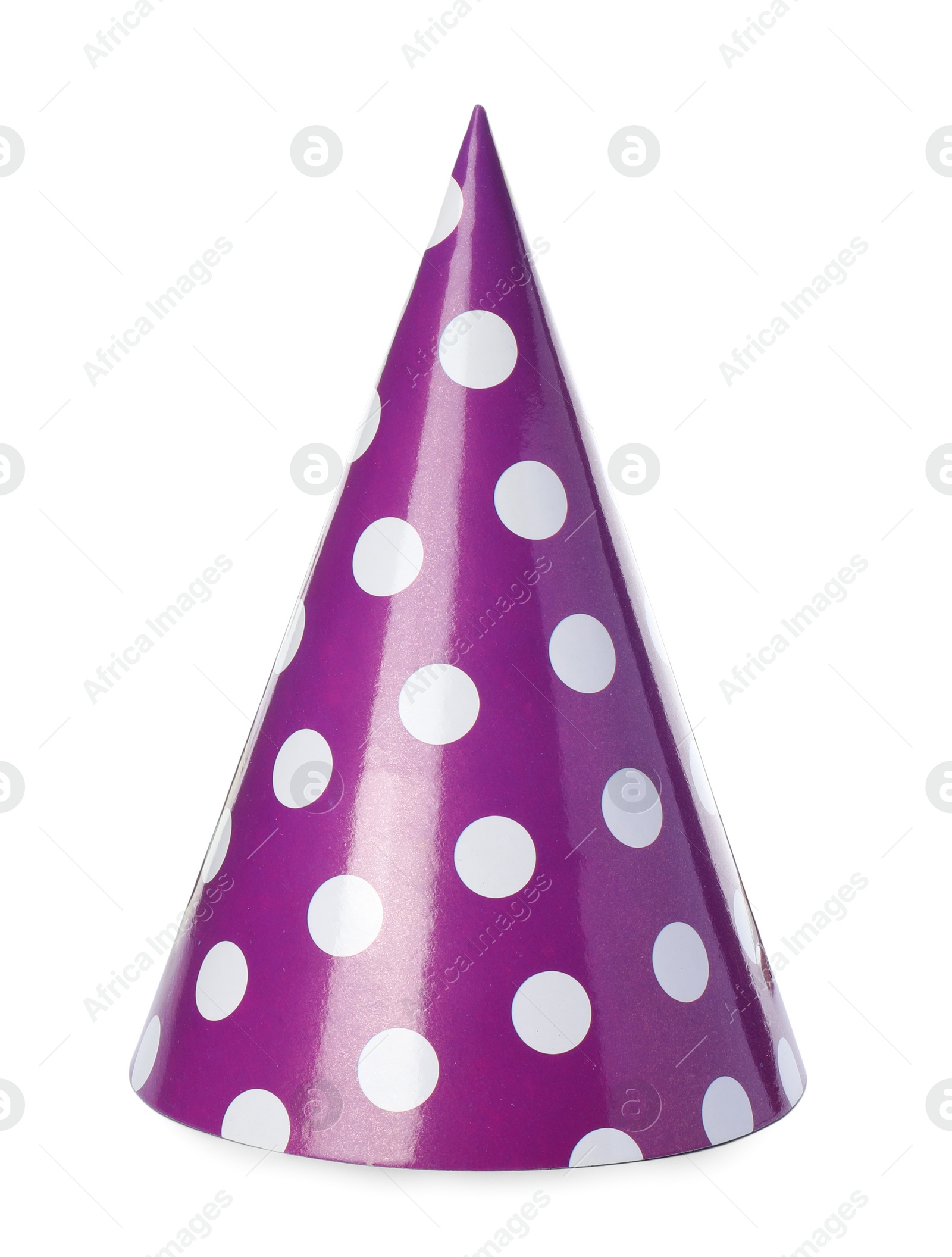 Photo of One purple party hat isolated on white