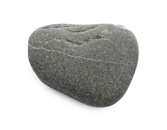 Photo of One dark grey stone isolated on white, top view