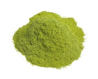 Photo of Pile of wheat grass powder isolated on white