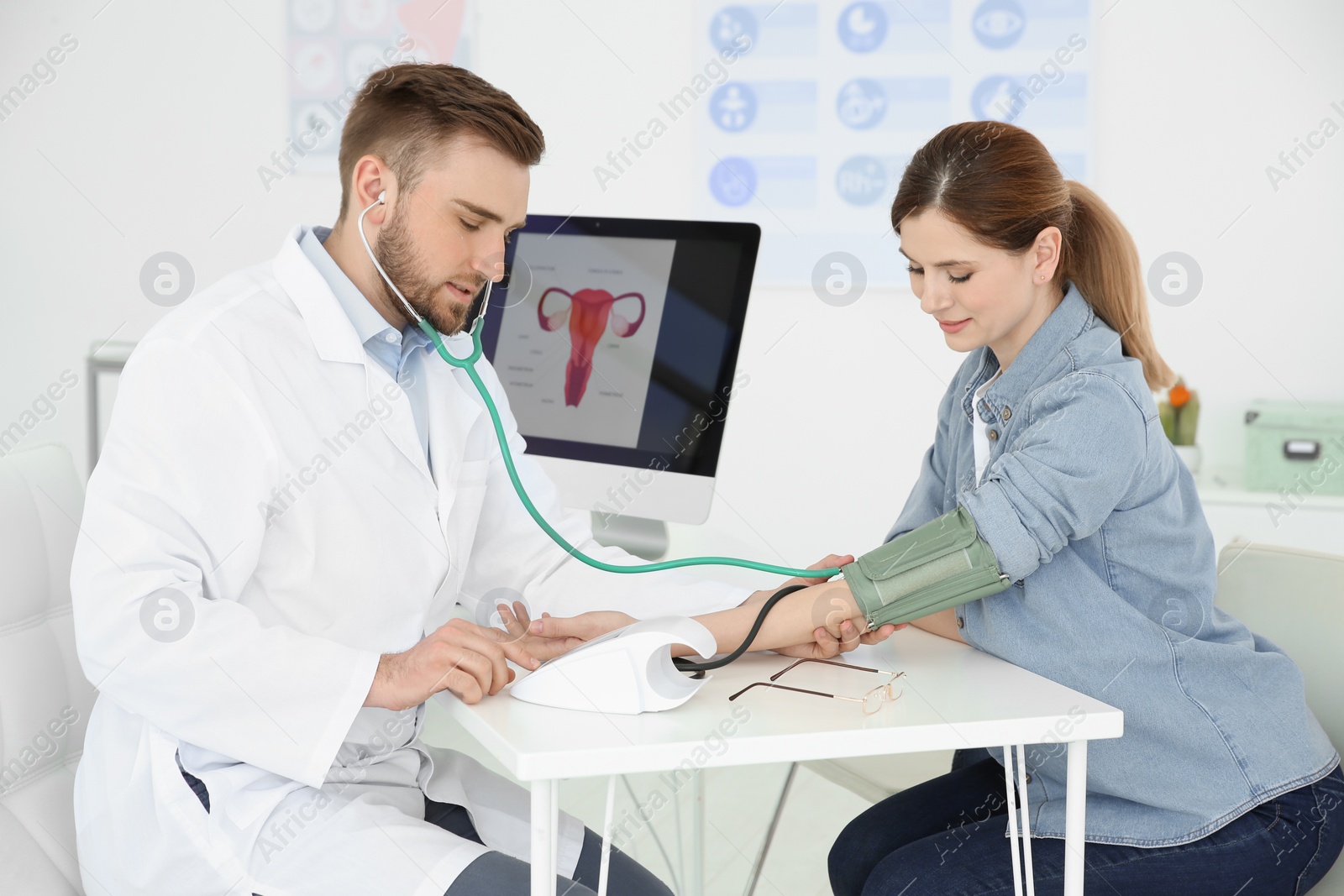 Photo of Gynecology consultation. Woman with her doctor in clinic