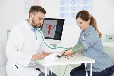 Gynecology consultation. Woman with her doctor in clinic