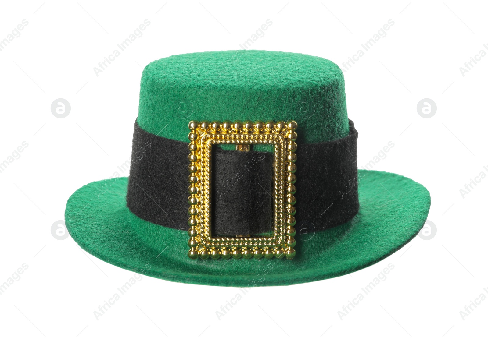 Photo of Green leprechaun hat isolated on white. Saint Patrick's Day accessory