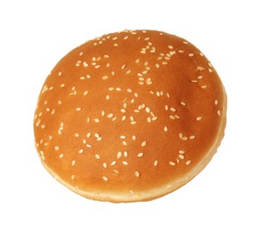 Photo of One fresh hamburger bun isolated on white