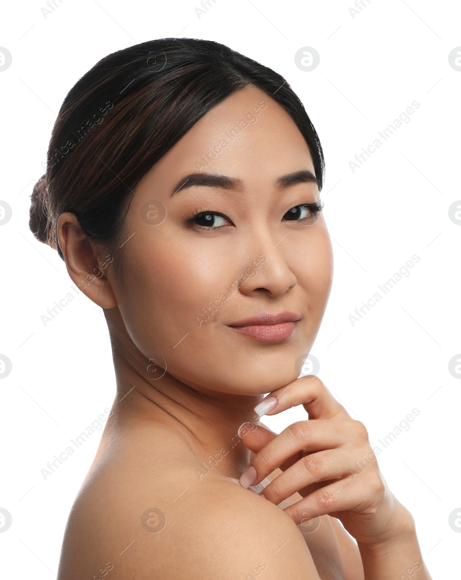 Photo of Portrait of beautiful Asian woman isolated on white. Spa treatment