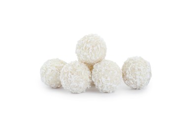 Tasty sweet coconut balls isolated on white