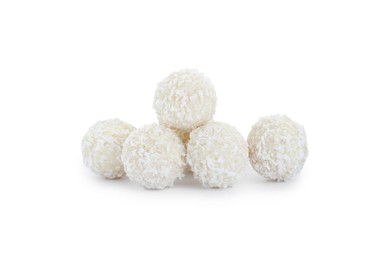 Photo of Tasty sweet coconut balls isolated on white