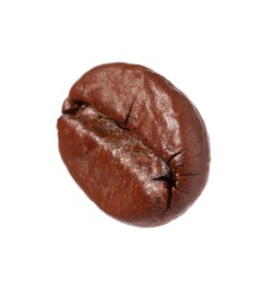 Photo of One aromatic roasted coffee bean isolated on white