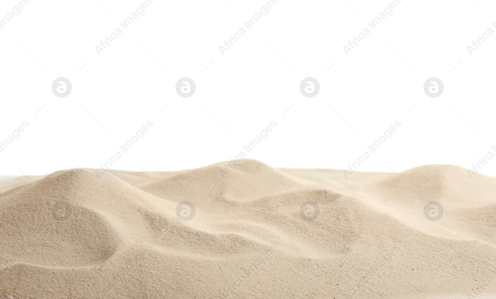 Photo of Beach sand on white background. Mockup for design