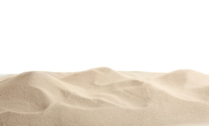 Beach sand on white background. Mockup for design