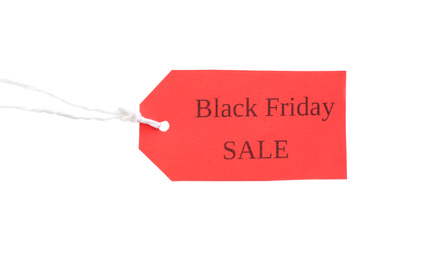 Red tag with words BLACK FRIDAY SALE isolated on white